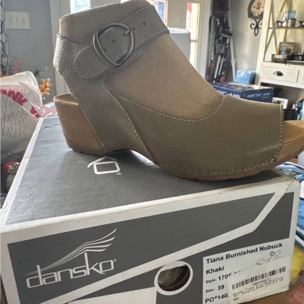 Dansko Khaki Leather Mules